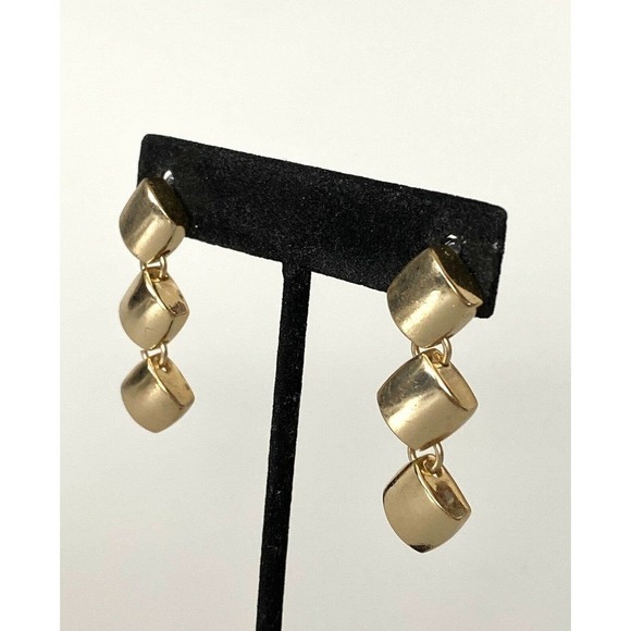 MONET Earrings 90”s Dangles Drops Gold Tone Geometric Signed - Picture 1 of 10